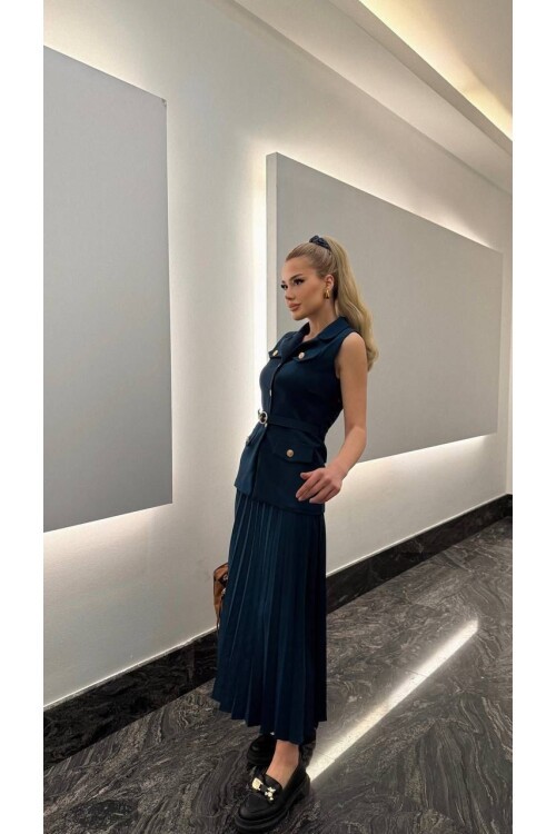 Vatkalı Yelek Etek İkili Takım