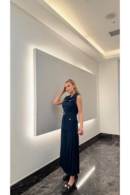 Vatkalı Yelek Etek İkili Takım