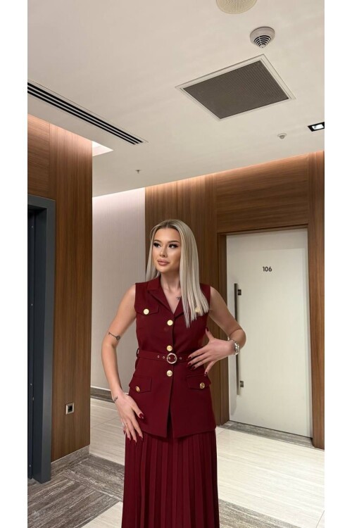 Vatkalı Yelek Etek İkili Takım