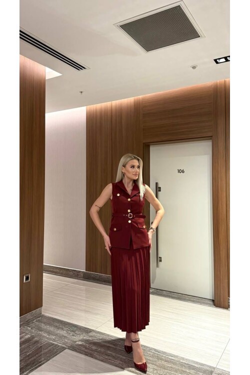 Vatkalı Yelek Etek İkili Takım