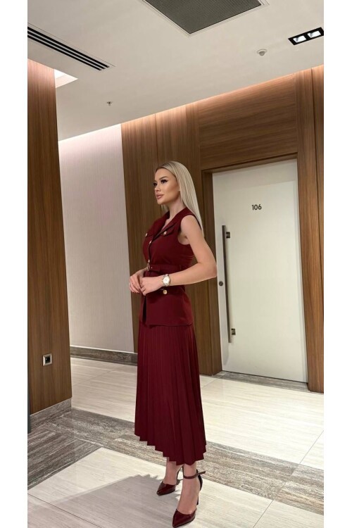 Vatkalı Yelek Etek İkili Takım