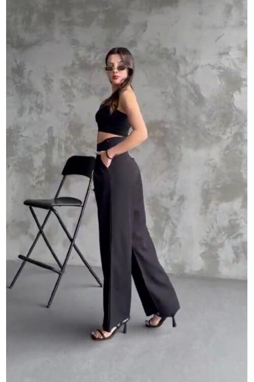 Yüksek Bel Cep Detay Rahat Pantalon