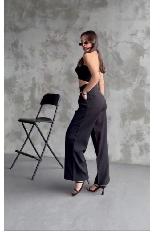 Yüksek Bel Cep Detay Rahat Pantalon