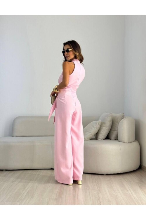 KUŞAK DETAYLI KISA KOLLU TULUM