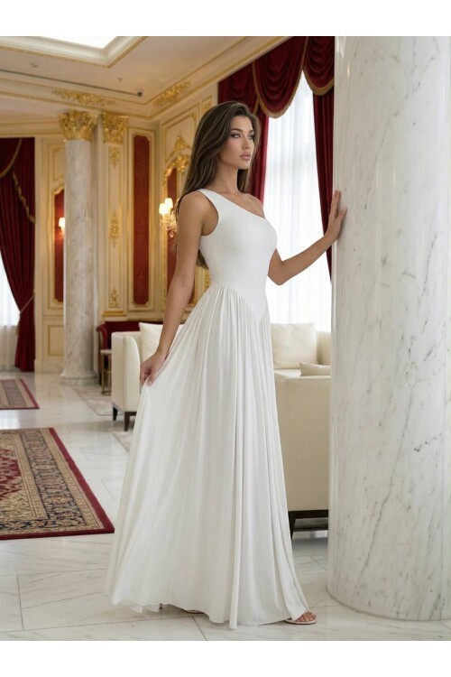 TEK OMUZ MAXİ BOY ELBİSE