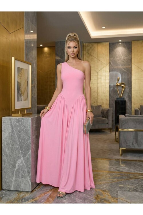 TEK OMUZ MAXİ BOY ELBİSE