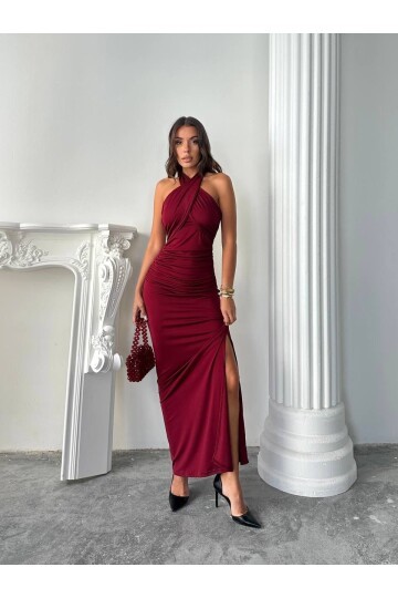 BOYUNDAN BAĞLAMALI ELBİSE