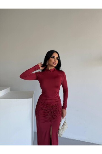 DRAPPE YIRMAÇLI MAXİ ELBİSE