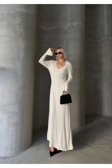 İNCE BEL V YAKA MAXİ TRİKO ELBİSE