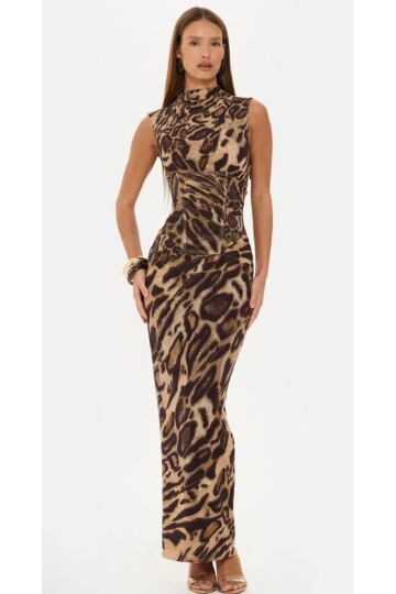 KORSE BALENLİ LEOPAR ELBİSE