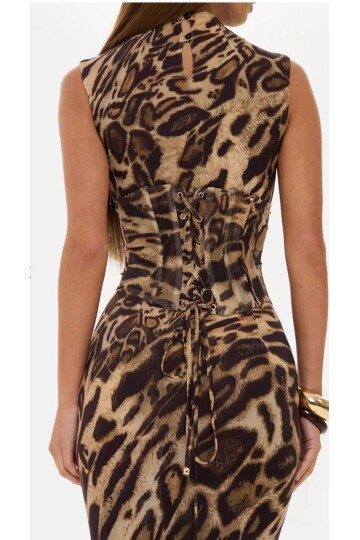 KORSE BALENLİ LEOPAR ELBİSE