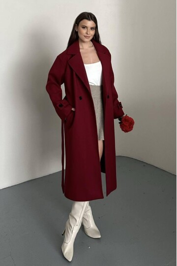 KUŞAKLI DÜĞME DETAYLI KAŞE KABAN