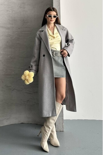 KUŞAKLI DÜĞME DETAYLI KAŞE KABAN