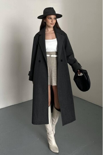 KUŞAKLI DÜĞME DETAYLI KAŞE KABAN