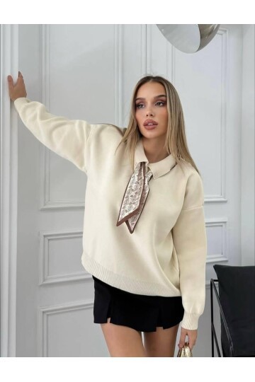 POLO YAKA FULAR DETAYLI TRİKO KAZAK