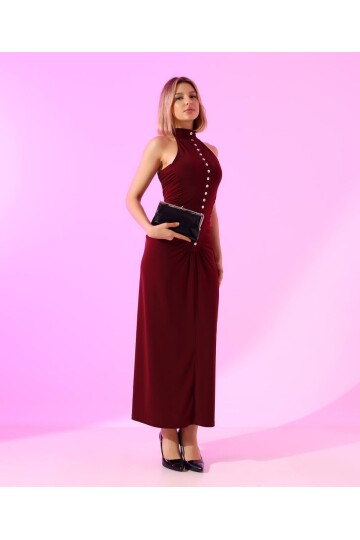 SANDY FULL LİKRALI DÜĞME DETAY ELBİSE