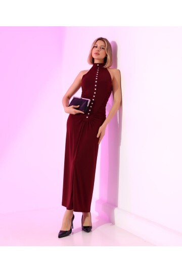 SANDY FULL LİKRALI DÜĞME DETAY ELBİSE