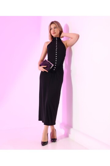 SANDY FULL LİKRALI DÜĞME DETAY ELBİSE