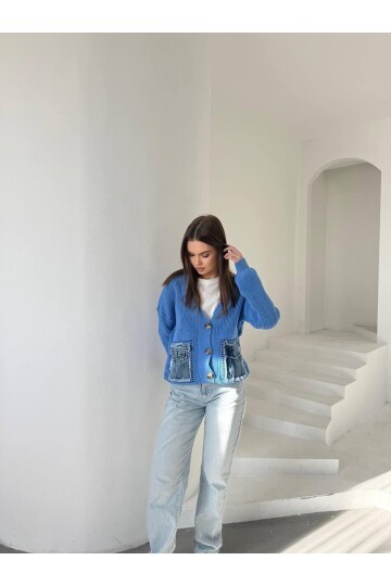 TRİKO DENİM CEPLİ HIRKA