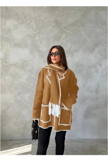 Dikiş Detaylı Atkılı Hırka