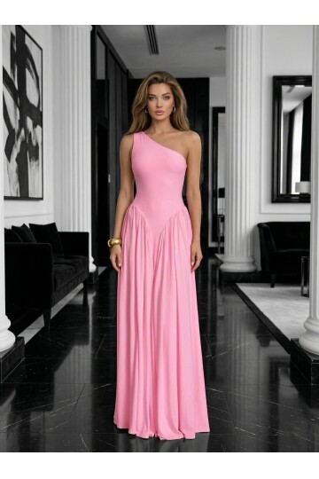 TEK OMUZ MAXİ BOY ELBİSE